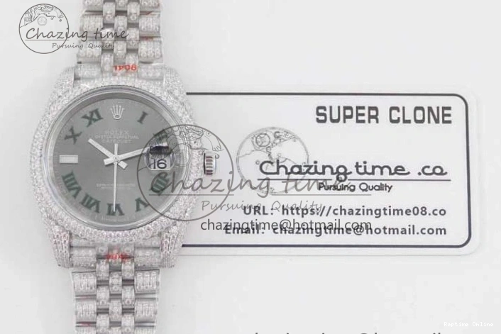 0224 Refined Datejust 41 SS Full Diamonds TWF 1:1 Best Edition Gray Roman Markers Dial on Jubilee Bracelet A 2389